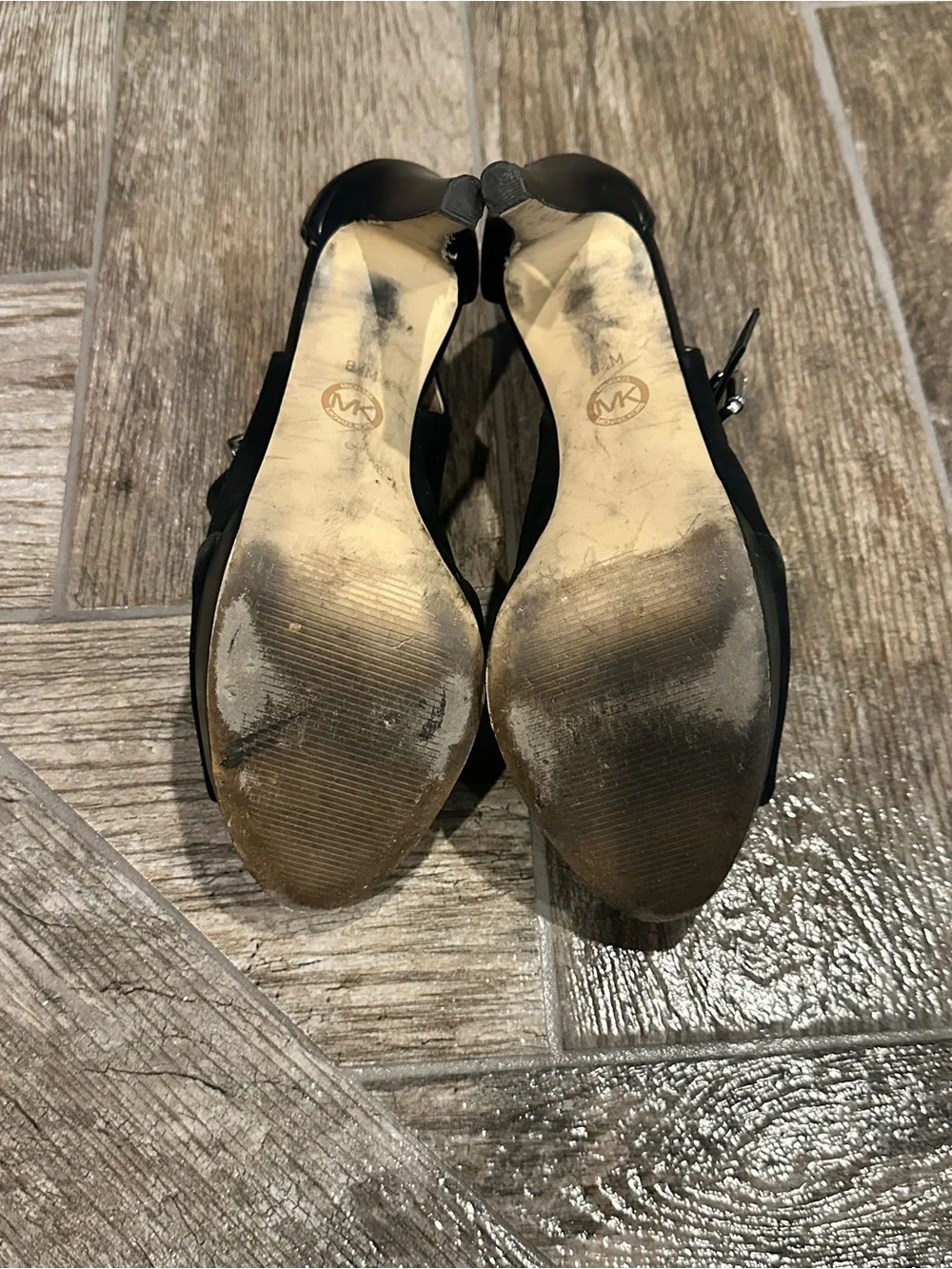 Michael Kors Black Suede Peep-Toe Ankle Strap Heels